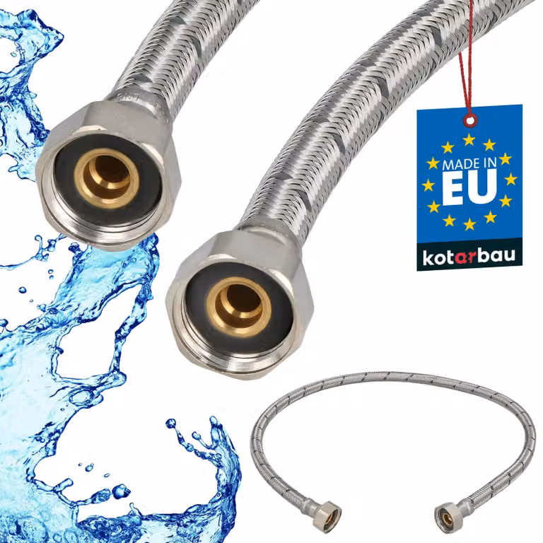 KOTARBAU® Tubo Flessibile per Rubinetto 1/2“ x 1/2“ Rivestito in Acciaio Inox 80 cm Tubo Flessibile per Rubinetto Cucina Argento