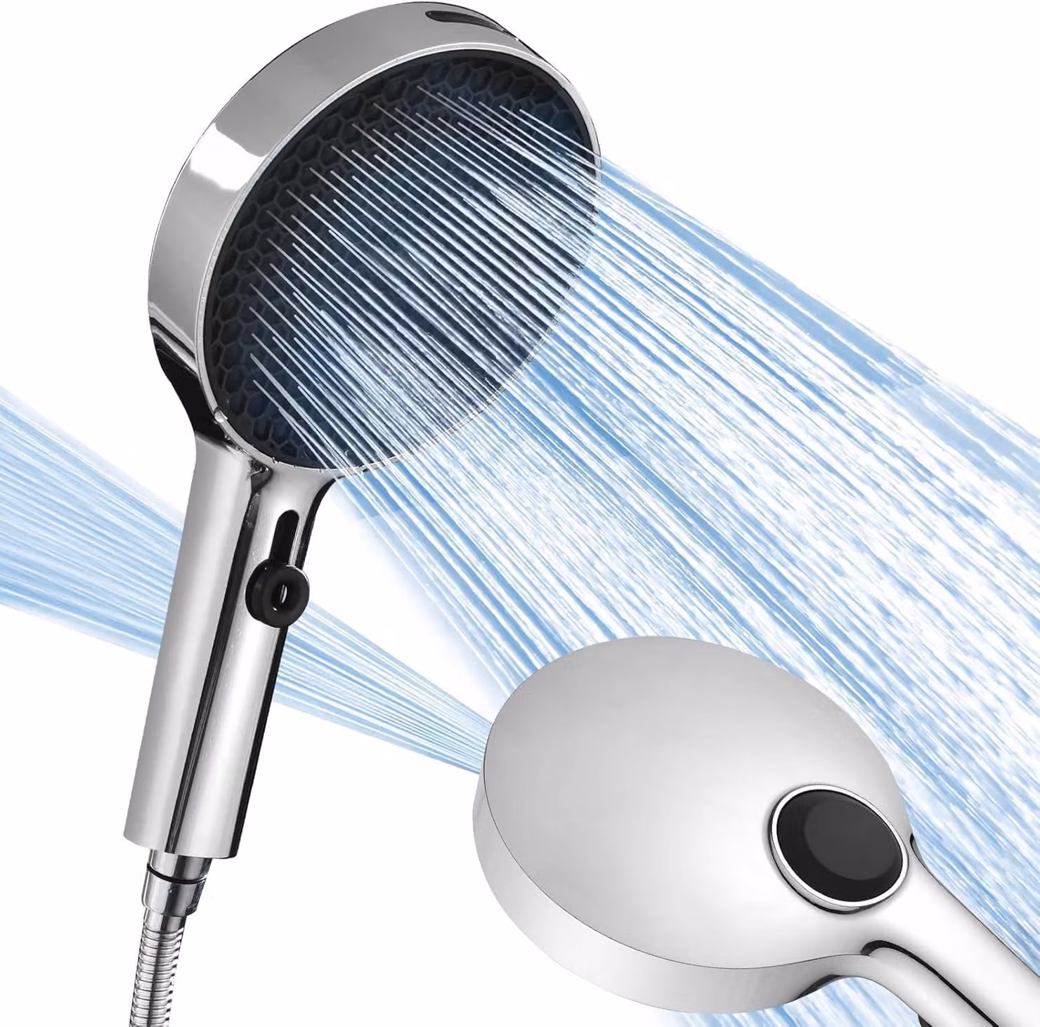Testina doccia ad alta pressione, diametro 130 mm, 3 getti, cromata, per bagno