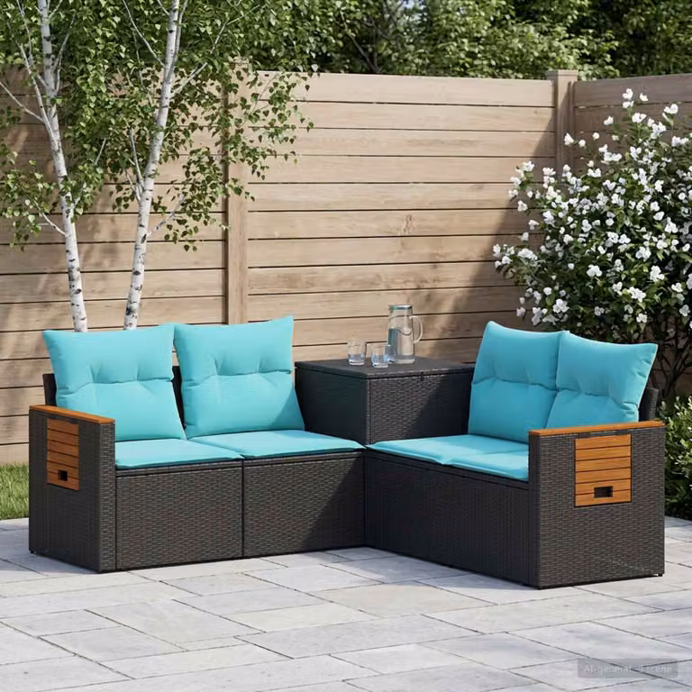 vidaXL Set di divani 5 pz Nero e Blu 179 x 179 x 85 cm