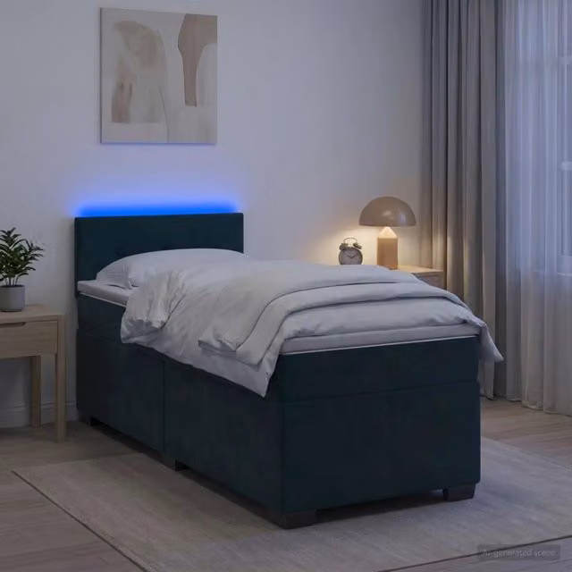 Letto con Box Spring e Materasso Ibrido vidaXL in Velluto Verde con Illuminazione LED e Porta USB, L/P: 90 x 200 cm – 1