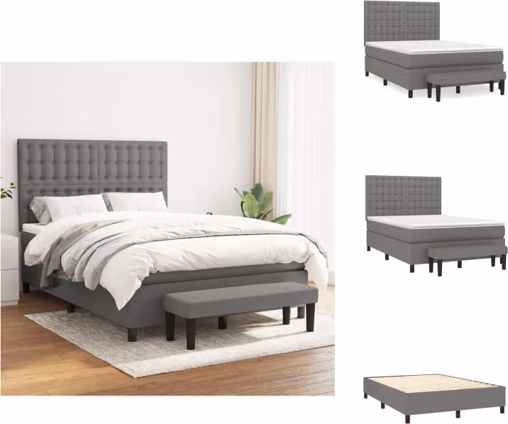 vidaXL Letto a molle con materasso grigio scuro 140x200 cm in tessuto - Letti & strutture letto