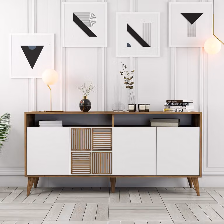 Skye Decor, Milan 160 - Noce, Bianco, Consolle, Noce, 100% PANNELLI DI PARTICELLE RIVESTITI IN MELAMMINA, 160 x 35 x 78 cm