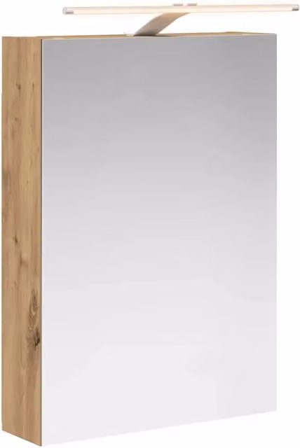 Armadio da bagno sospeso Design In in legno di rovere marrone con ante a vetro e illuminazione LED integrata