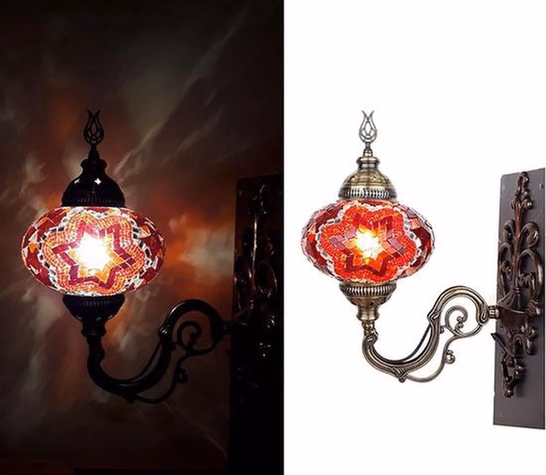 Lampada da parete turca in stile marocchino con mosaico rosso – illuminazione d'atmosfera realizzata a mano per un'illuminazione romantica