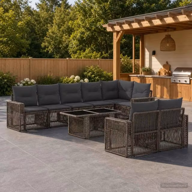 Set Divano da Giardino 9 pz Grigio e Grigio Scuro polyrattan 3436820