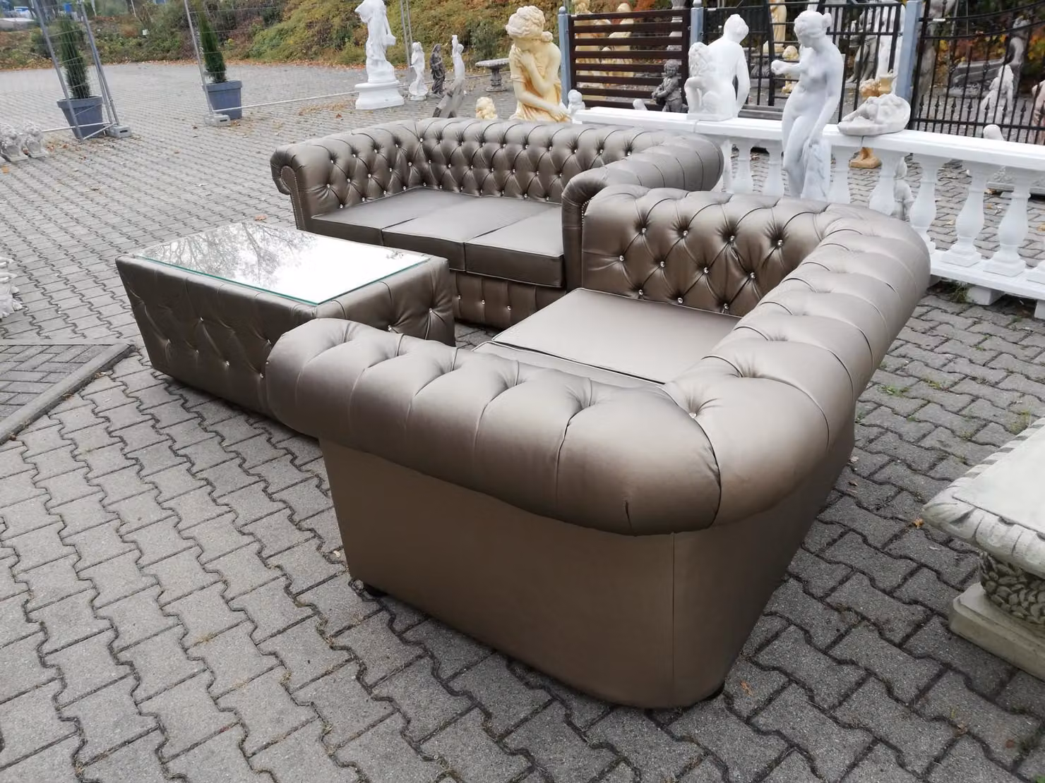 Chesterfield Leder Sofagarnitur Komplett Set Sofa Couch 3+2 + Couchtisch Sitz