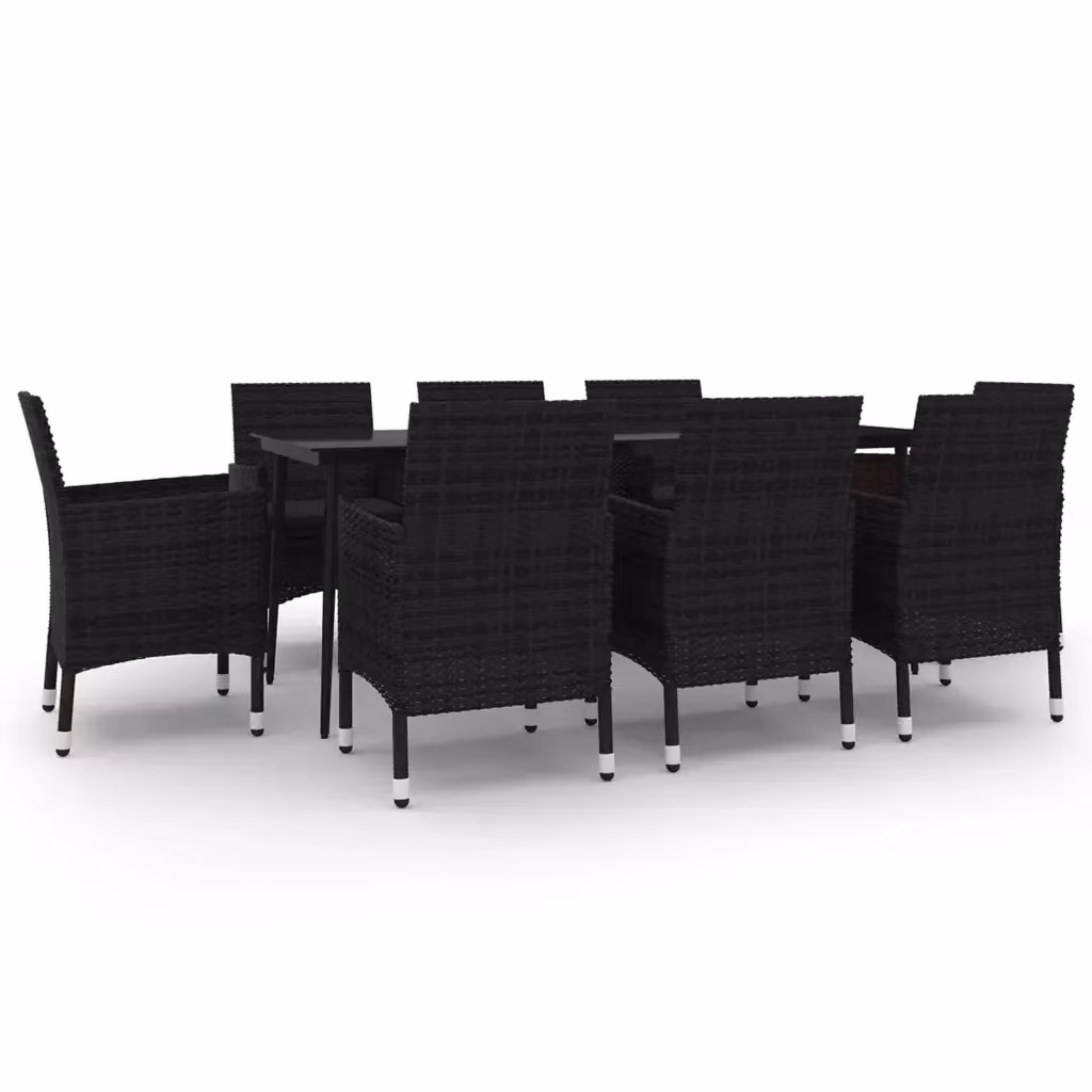 Set da pranzo da giardino vidaXL in polyrattan e vetro nero con 9 pezzi – 2