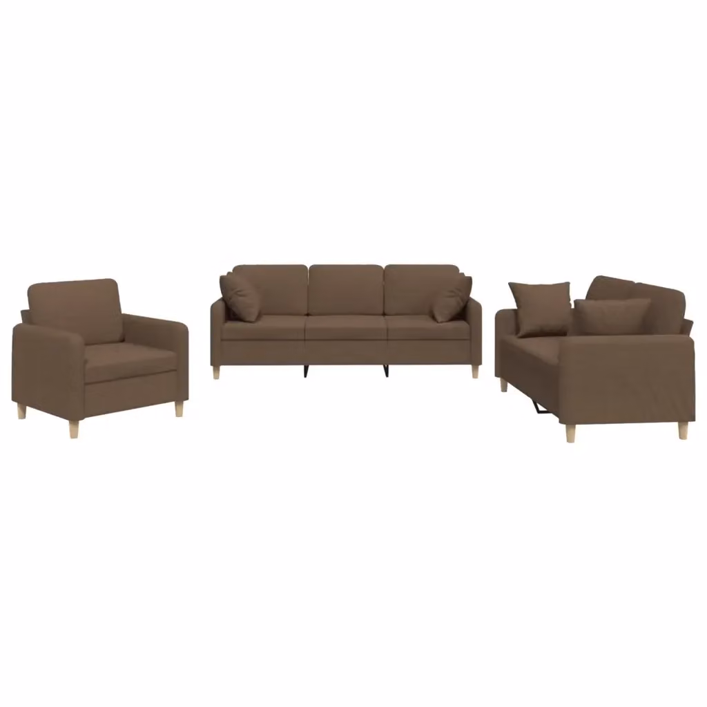 Set di divani 3 pezzi vidaXL in tessuto marrone con cuscini per soggiorno in stile moderno – 2