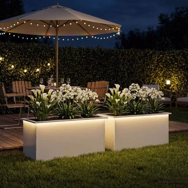 Fioriera da giardino con LED 2 pz Bianco 50 x 100 x 48 cm 8008227