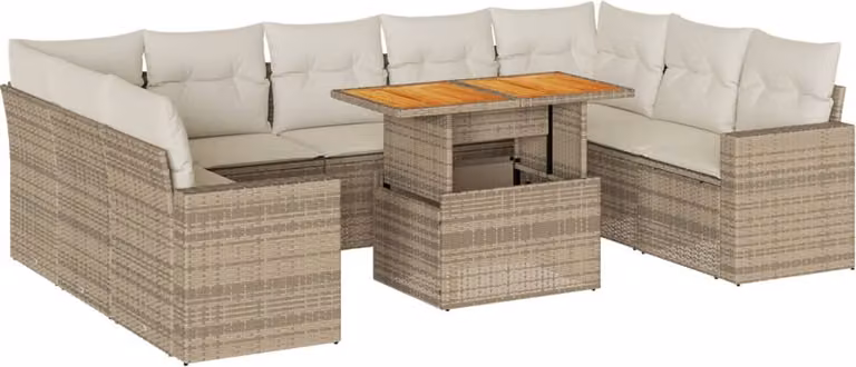 Set Divano da Giardino 10 pz con Cuscini Beige in Polyrattan