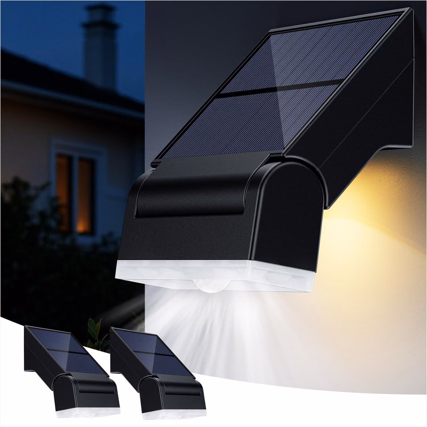 Lampada solare da esterno con sensore di movimento, confezione da 2 pezzi, angolo di regolazione di 90°
