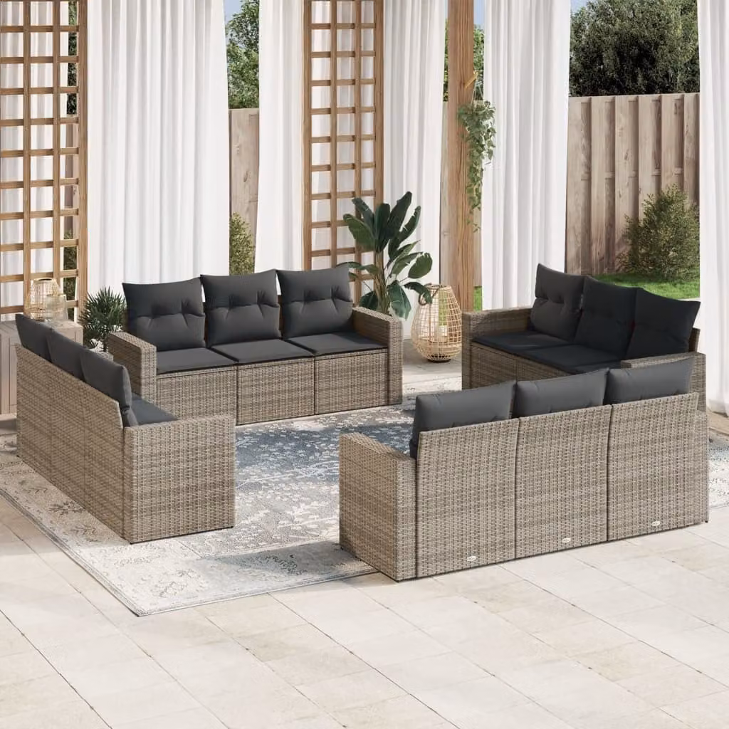 vidaXL Set Divani da Giardino a L con Cuscini Grigio in Polyrattan e Metallo – 1