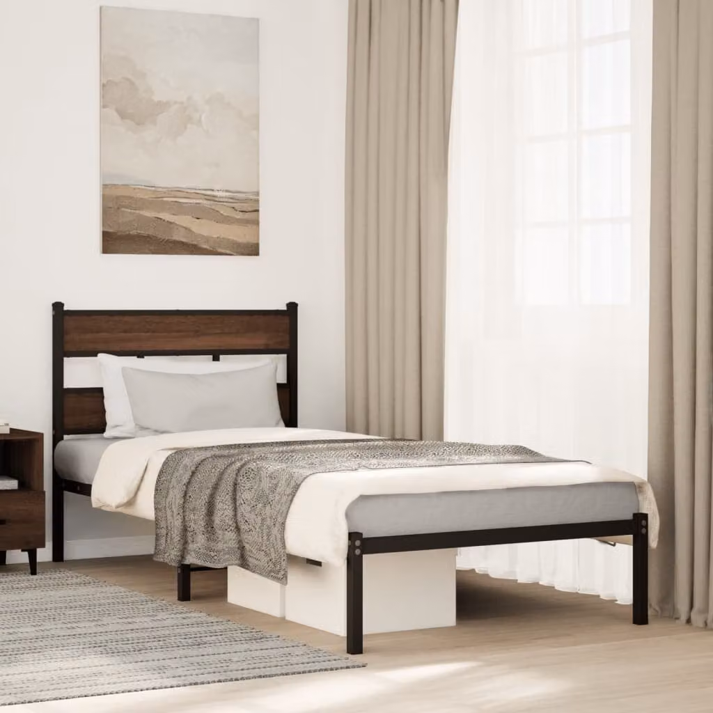 vidaXL Giroletto con Testiera in Rovere Marrone e Struttura in Metallo, L/P/H: 90 x 200 x 91,5 cm