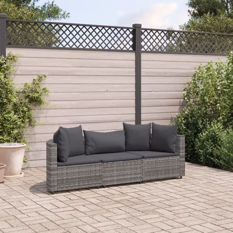 Maison Exclusive - Set da giardino 3 pezzi con cuscini Grigio Poly Rattan