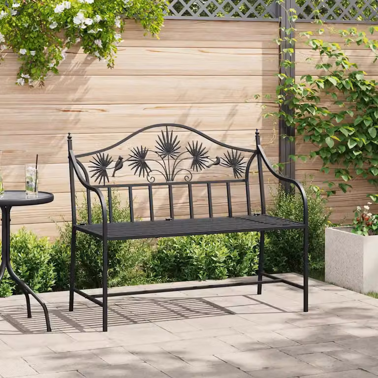 Panchina da giardino moderna vidaXL in acciaio nero con braccioli L: 104 cm, P: 52,5 cm, H: 89 cm