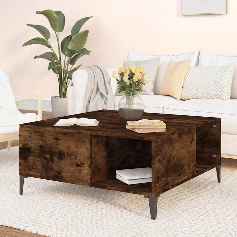 vidaXL Tavolino da Salotto Quadrato in Legno Rovere Fumo Marrone L: 80 cm, P: 80 cm, H: 36,5 cm