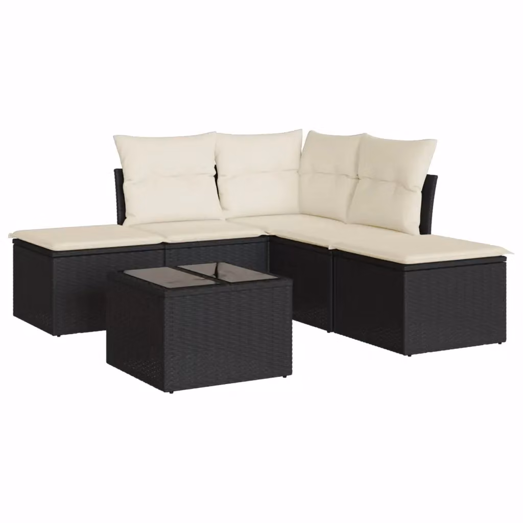 Set Divano da Giardino vidaXL 6 pz in Polyrattan Nero con Cuscini e Tavolino – 2