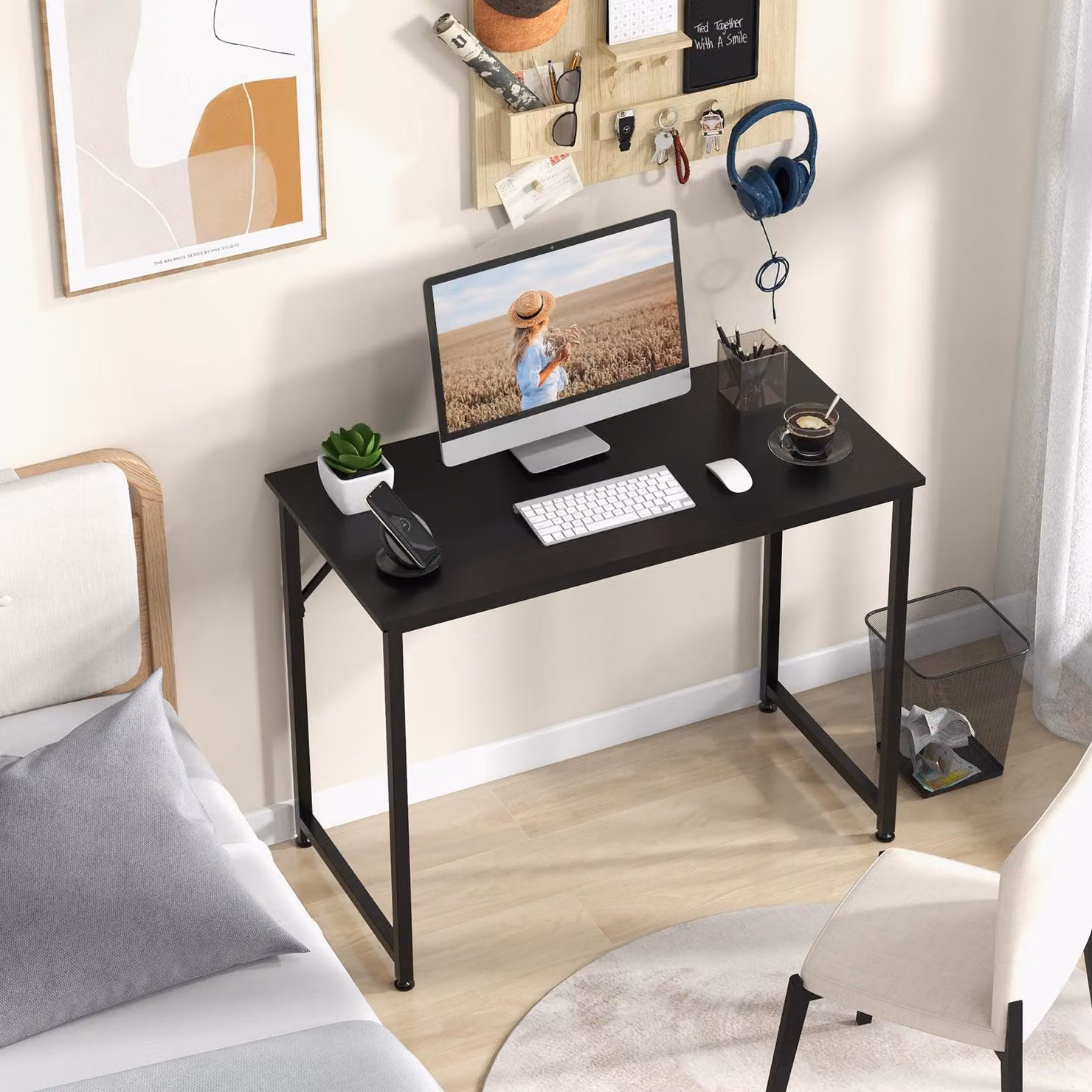 Scrivania compatta - Scrivania per computer - Tavolo da gioco - Tavolo da lavoro - Tavolino - Struttura in metallo nero - Pannello in MDF resistente