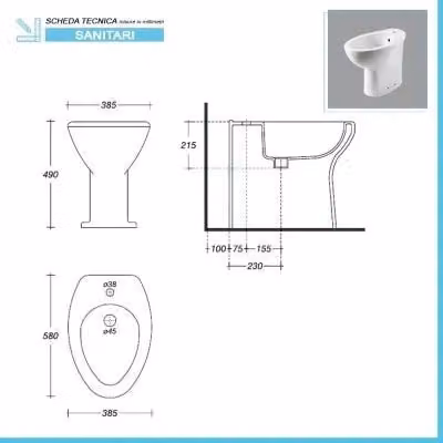 Set di sanitari per disabili INBAGNO in ceramica bianca con apertura frontale e scarico a terra L: 58 cm, P: 51 cm, H: 39 cm