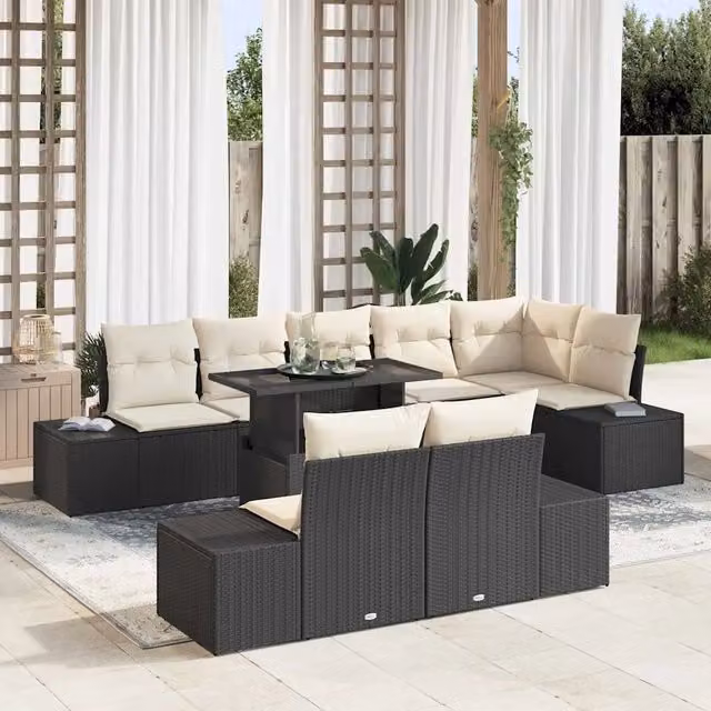 Set Divano da Giardino 9 pz Nero polyrattan 3357940