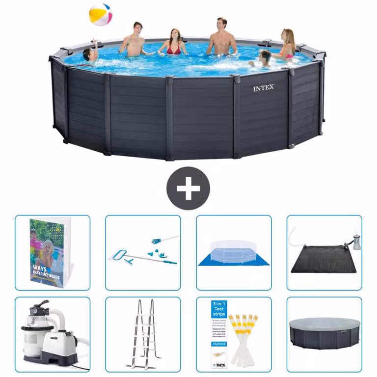 Pannello per piscina in grafite, modello Rund - 478x124 cm - composto da 7 elementi, codice S583