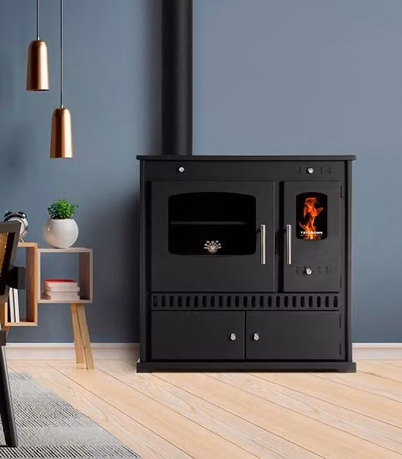 PROMETEY Perfect Eco 7 kW piastra in ghisa cucina a legna Stufa a sinistra