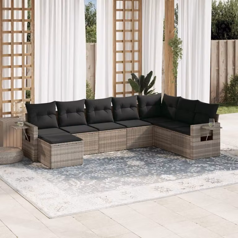 Maison Exclusive - Set da giardino 8 pezzi con cuscini Grigio chiaro Polyrattan