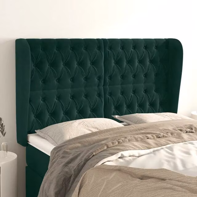 Testiera ad orecchio vidaXL in velluto verde scuro L: 163 cm, P: 23 cm, H: 118-128 cm