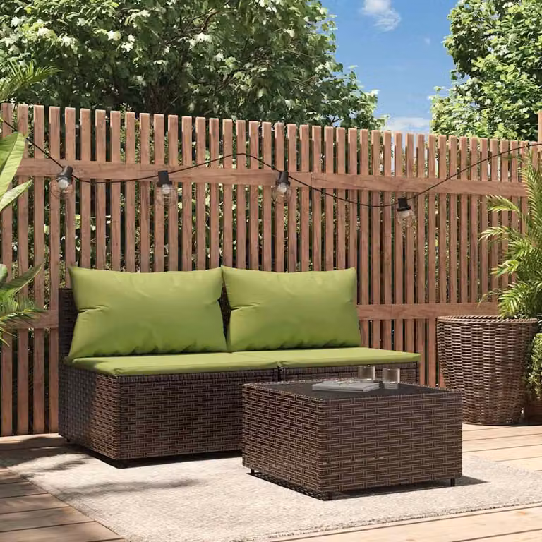 Set Mobili da Giardino vidaXL 3 pz in Polyrattan Marrone con Cuscini