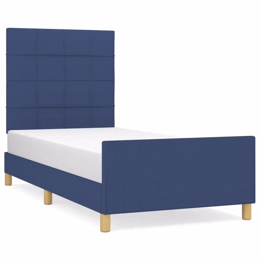 Letto con struttura imbottita in tessuto e legno di larice blu vidaXL L/P: 90 x 200 cm – 2
