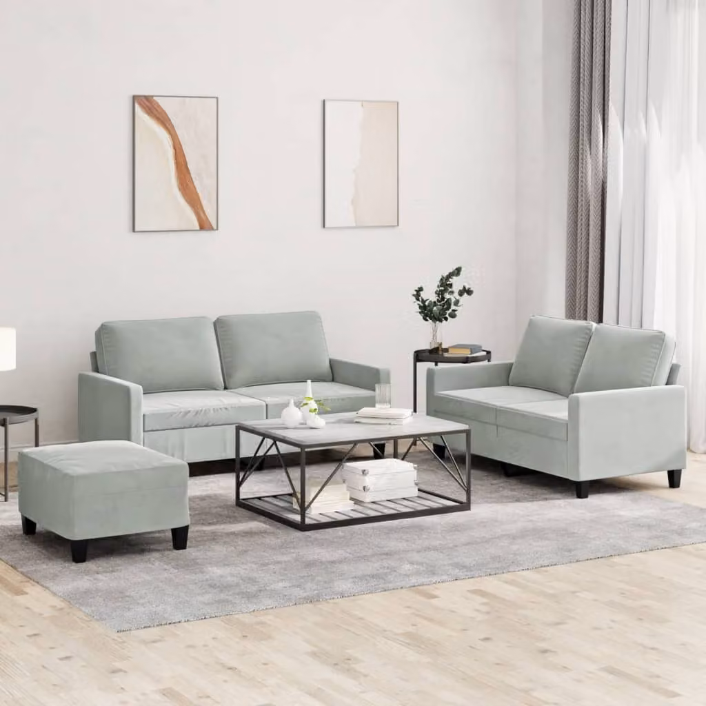 Maison Exclusive - Set divano a 3 posti con cuscini in velluto grigio chiaro