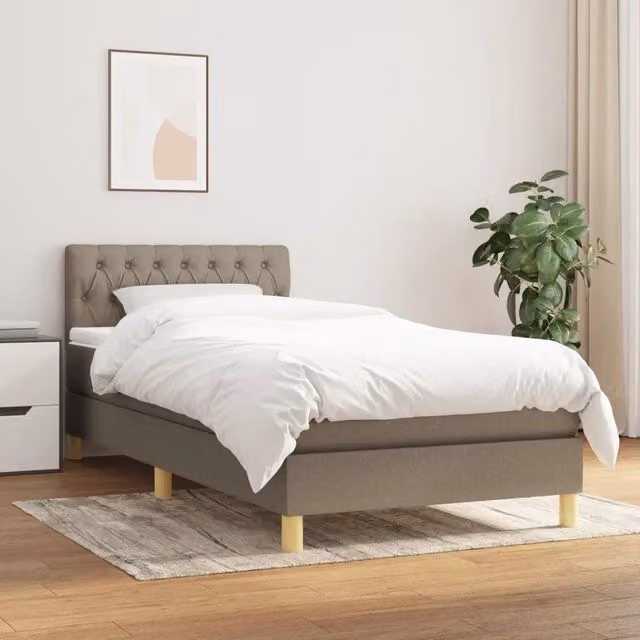 Letto Ibrido vidaXL con Giroletto a Molle e Materasso in Tessuto Beige e Bianco L/P/H: 90 x 190 x 78 cm