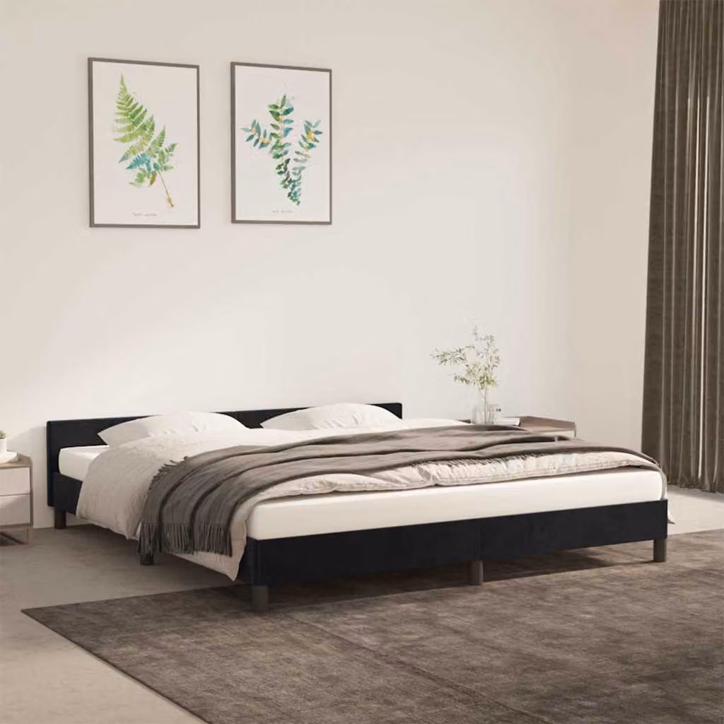 Giroletto vidaXL imbottito in velluto nero con doghe in legno L/P: 160 x 200 cm