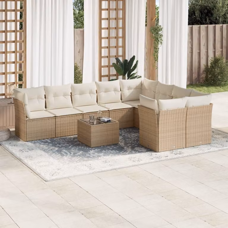 Maison Exclusive - Set da giardino 10 pezzi con cuscini in polyrattan beige