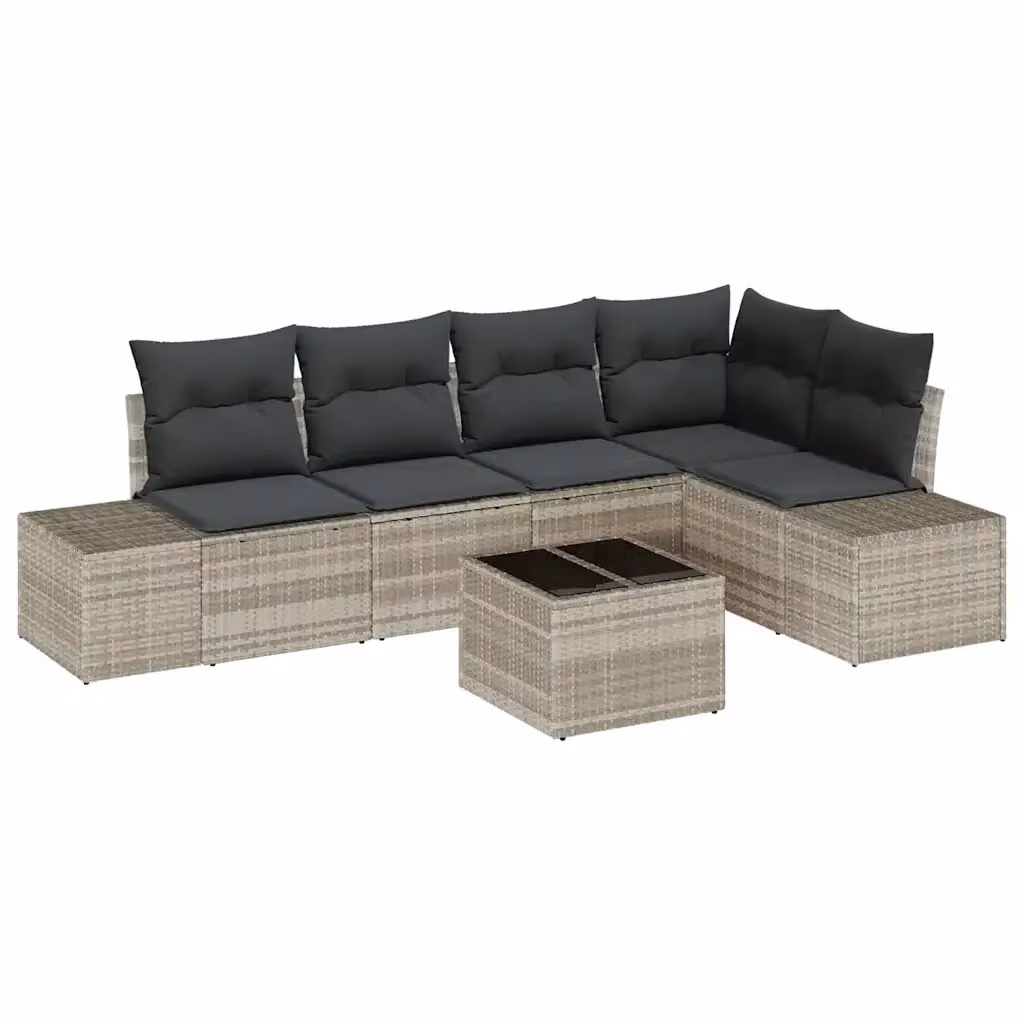 Set da giardino moderno vidaXL in polyrattan grigio con divano a L, tavolino e cuscini – 2