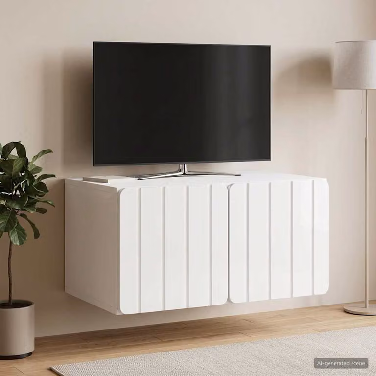 vidaXL Mobile Porta TV da Muro Moderno in MDF Bianco Lucido L: 59,5 cm, P: 41 cm, H: 30 cm