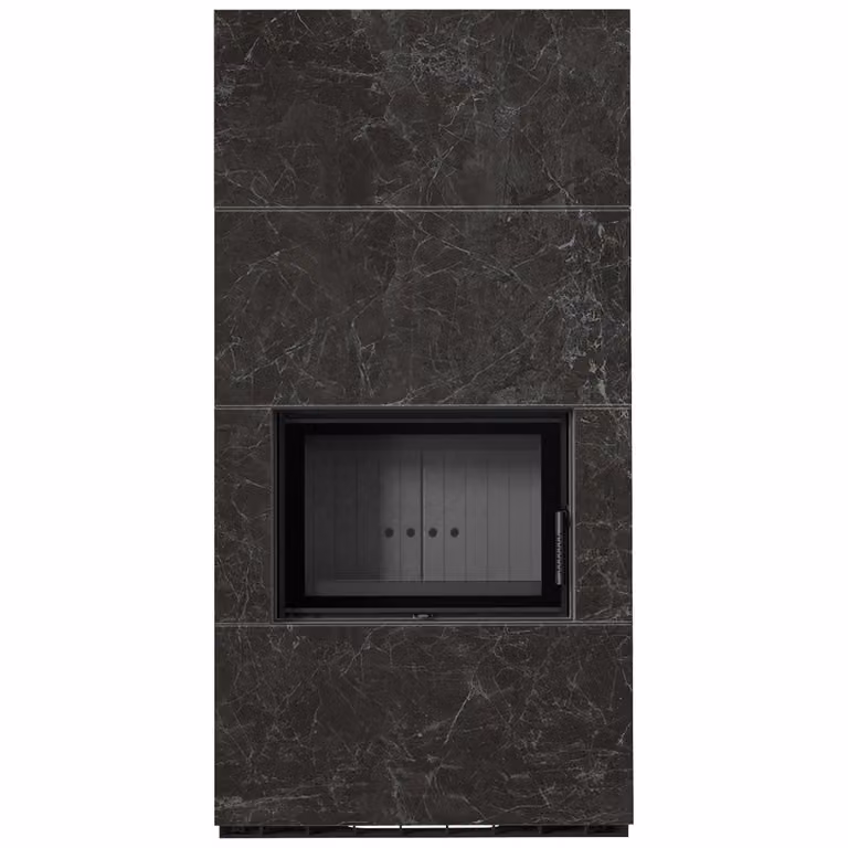 Kit caminetto KRATKI FLOKI BOX 8 kW Ø 160 Sinterizzazione al quarzo NATURALI NERO GRECO rivestimento nero