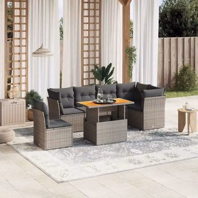 Set Divani da Giardino 7 pz con Cuscini Grigio in Polyrattan 3270857
