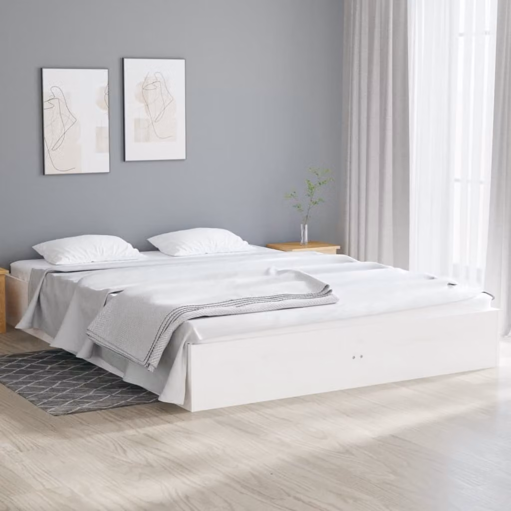 The Living Store letto in legno massiccio bianco 140x190 cm