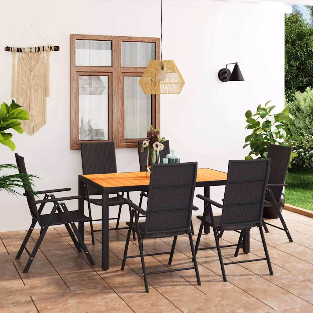 Set da Pranzo da Giardino vidaXL in Polyrattan 7 Pezzi Nero e Marrone – 1