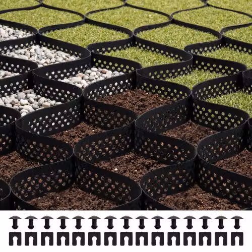 Griglia per ghiaia e stabilizzazione prato VEVOR in plastica nera, L: 760 cm x P: 290 cm, H: 7,5 cm