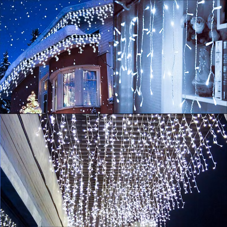 Jopassy 15m 400 LED pioggia di ghiaccio luci fatate ghiacciolo Natale luci fatate catena luminosa tenda festa IP44 esterno interno bianco freddo