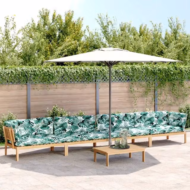 Set Divano da Giardino a L vidaXL in Legno di Acacia con Cuscini Floreali Verdi e Tavolino da Esterno