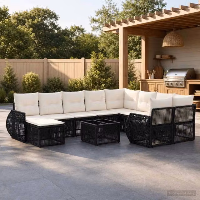 Set Divano da Giardino 11 pz Nero polyrattan 3435613