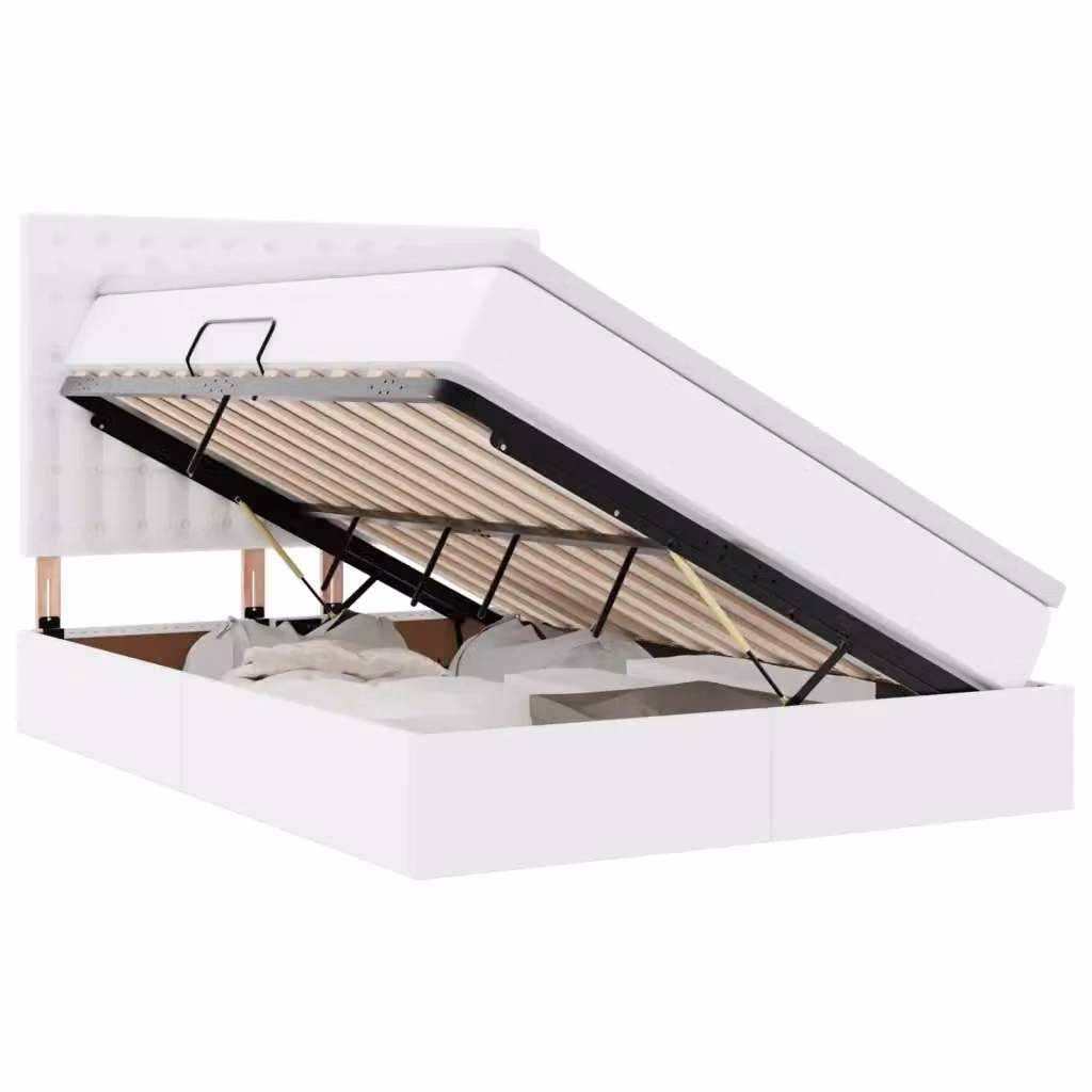 Letto con Contenitore Moderno vidaXL in Pelle Sintetica Bianca L: 140 cm, P: 190 cm, H: 128 cm – 2