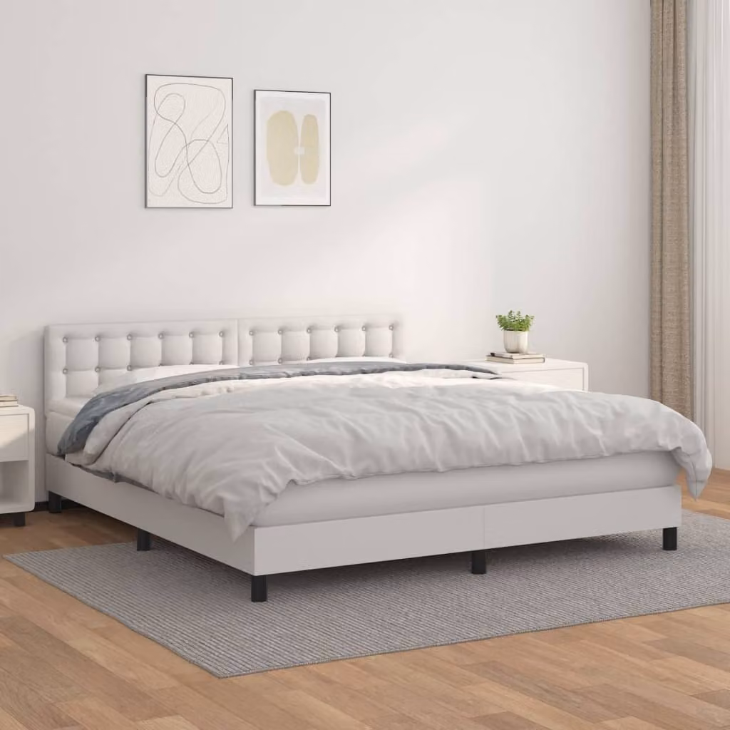 The Living Store Letto a molle con materasso bianco 180x200 cm in Pelle finta