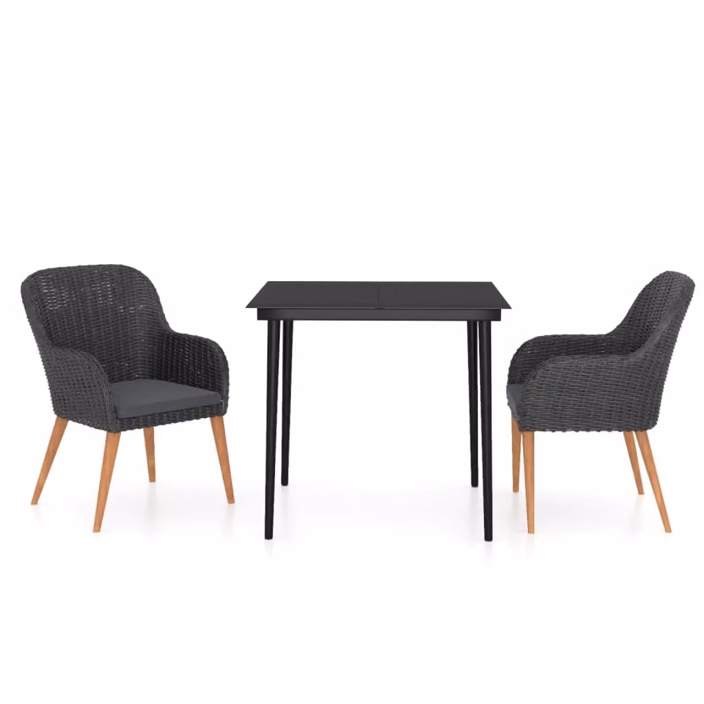 Set da Pranzo da Giardino 3 pz con Cuscini Nero