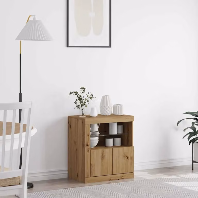 Madia moderna vidaXL con illuminazione LED in legno marrone, L 60,5 x P 37 x H 67 cm