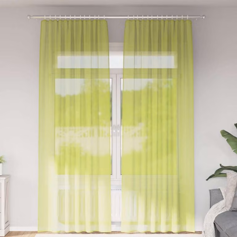 Set di 2 tende in voile semi-trasparenti vidaXL, colore verde, con tasche per asta, L: 140 cm, H: 260 cm