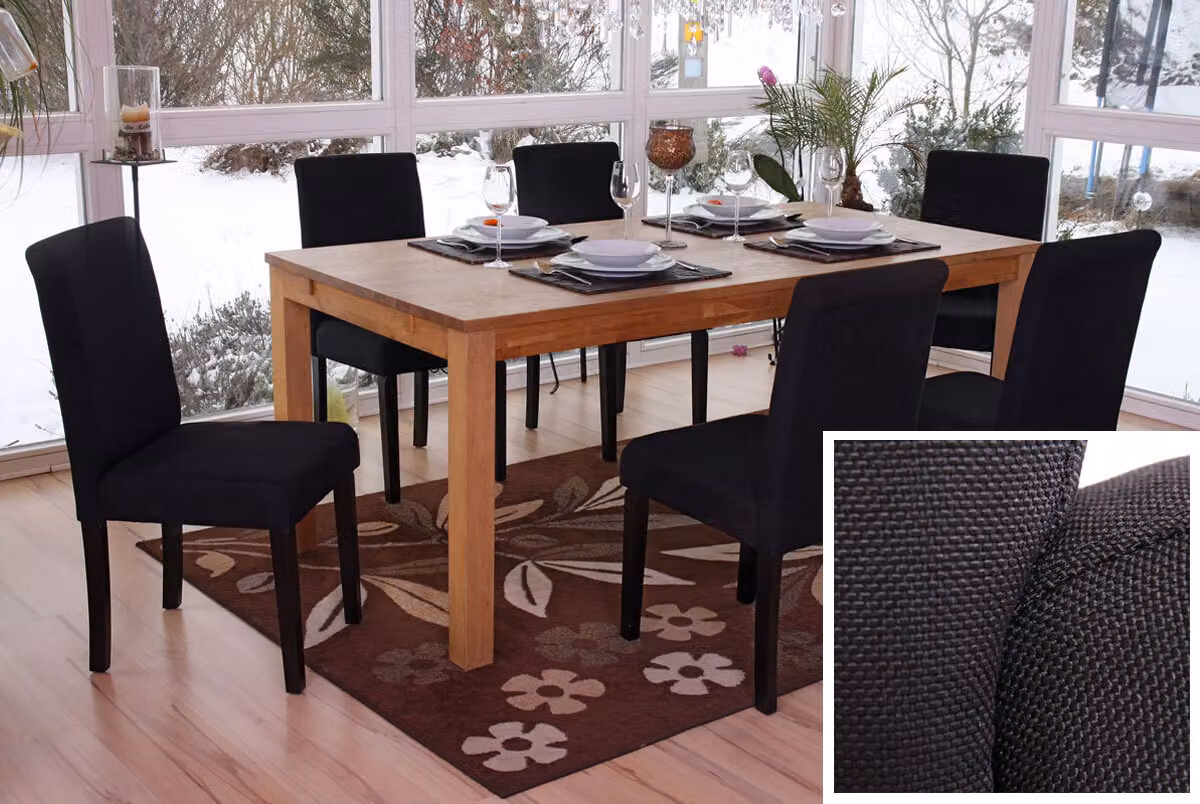 set di 6 sedie per sala da pranzo Sedia da cucina Littau ~ tessuto, nero, gambe scure